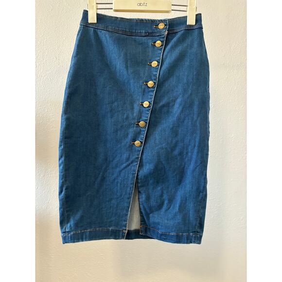 Vintage Y2K Denim Skirt Straight Pencil Asymmetrical Button Front EVIDNT sz 24 - Picture 1 of 3